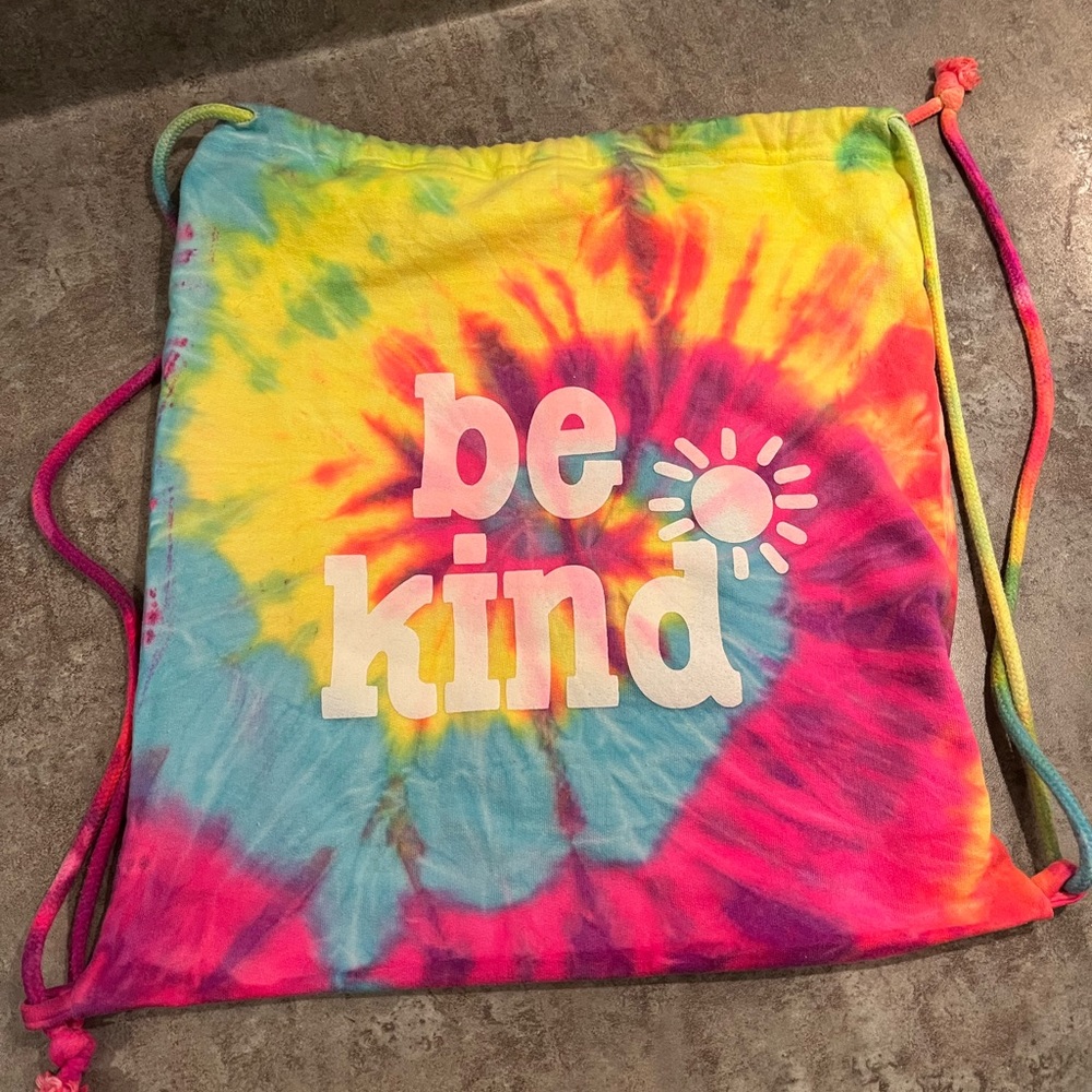 Sunshine Sisters Be Kind Tie Dye Drawstring Bag